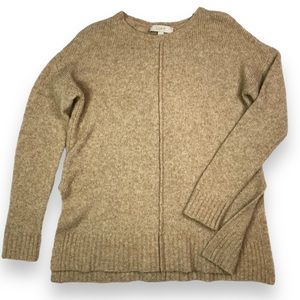 Loft Wool Blend Knit Sweater Split Hem Tan Size Medium